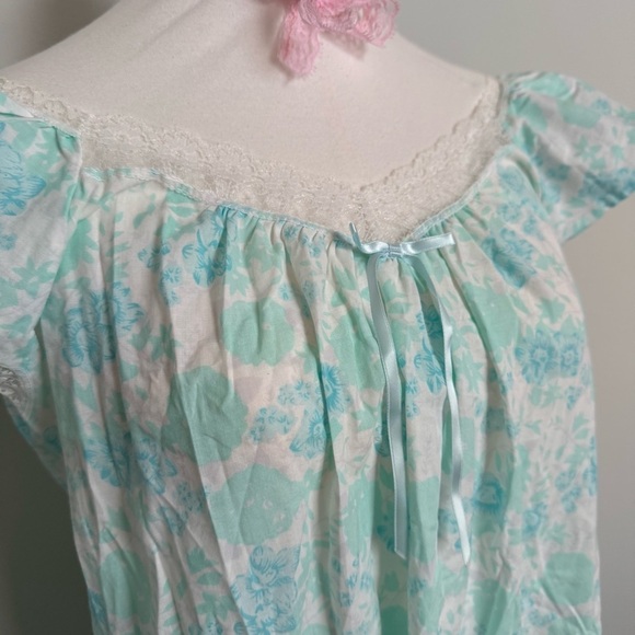 Vintage French country Floral nightie slip - Light Blue babydoll M - Picture 4 of 6